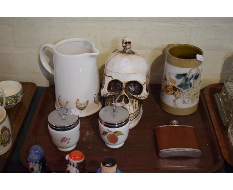 A Novelty Ice Bucket in the Form of a Skull, Hip Flask, Egg Coddlers, Chicken Jug etc 
