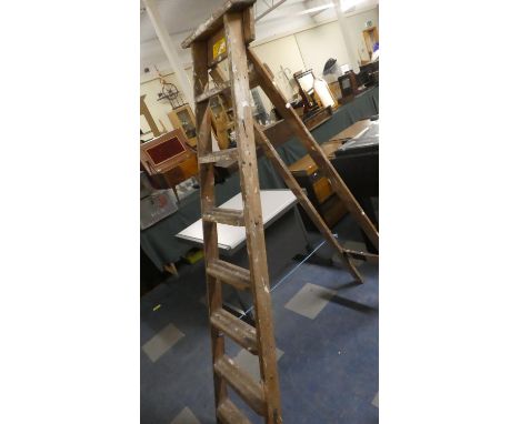 A Vintage Seven Step Wooden Step Ladder 