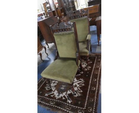 A Pair of Walnut Framed Gents Armchair and Ladies Nursing Chair 