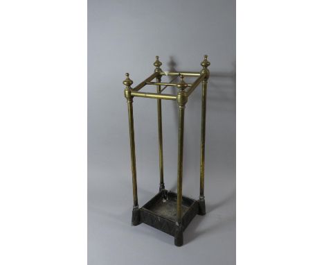 A Late Victorian Brass Four Division Stick Stand with Original Drip Tray, 62cm High 