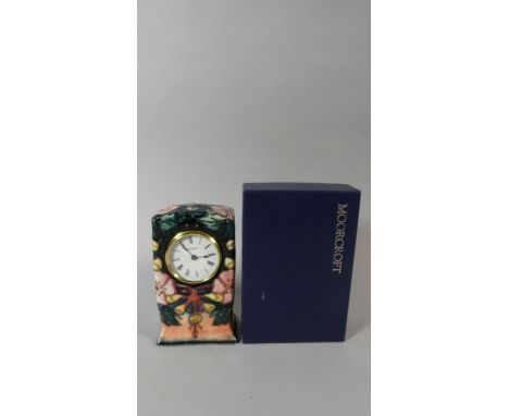 A Boxed Moorcroft Mantle Clock, 16cm High 