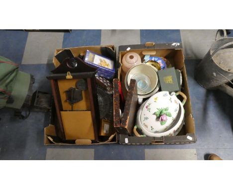 Two Boxes of Sundries to Include Ceramics, Wall Clock, Light Shade Etc 