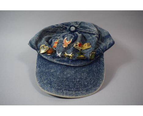 A Vintage Denim Cap with Ten Various Enamelled Badges 