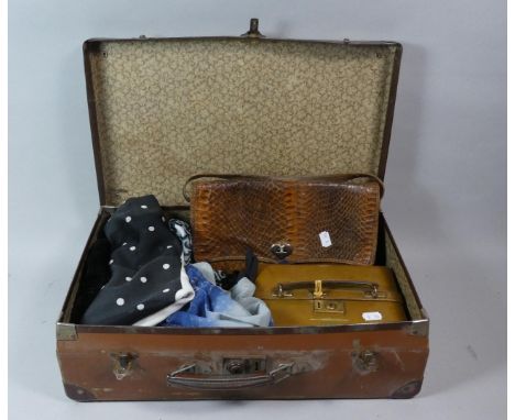 A Vintage Case Containing Snake Skin Ladies Hand Bag, Scarves, Gloves etc 