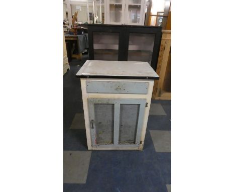 A Vintage Meat Safe with Enamelled Top, 56cm Wide 