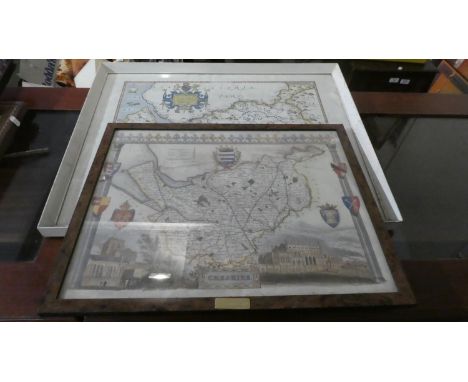 A Framed British Museum Copy of Saxton's Map of Cheshire 1577 and a Similar Print 