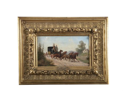 RUPERT STONE (19TH CENTURY)Coaching scenes,A pair, Oil on panel, each 15 x 26.5cm Signed 