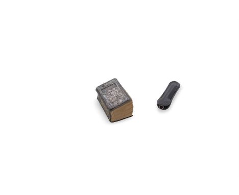 A MINIATURE SILVER CASED PENCIL, Birmingham import marks, with engine turned decoration, in fitted leather case; together wit