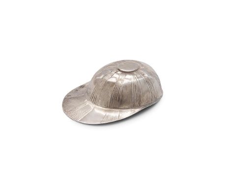 A RARE SILVER CADDY SPOON IN THE FORM OF A JOCKEY'S CAP, London c.1800, (no date letter or maker's mark)