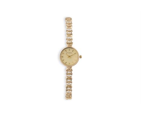 A LADIES WRISTWATCH BY ROTARY, the small circular dial with plain hour markers and sword hands, on fancy link bracelet, with 