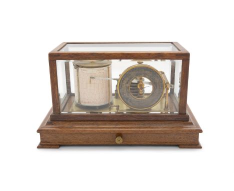 A VICTORIAN STAINED OAK FRAMED BAROGRAPH / BAROMETER, by Pastorelli and Rapkin, London, fitted single frieze drawer and raise