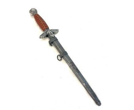 Original WWII German Luftwaffe dagger with scabbard length overall 42cm, blade reads: Eckhoin Solince. Makers marks as per im