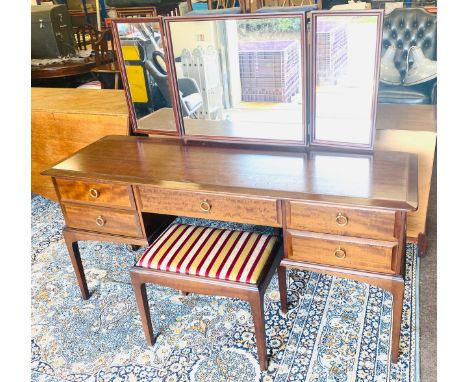 Mahogany Stagg 5 drawer dressing table with stool, good overall condition, approximate measurements: Height 50 inches inc mir