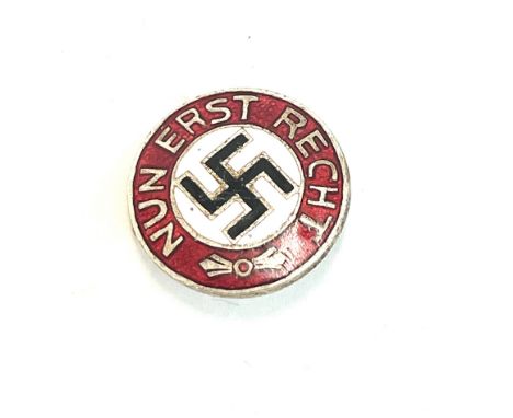 An original WWII Second World War NSDAP Nazi German Third Reich enamel pin badge with swastika &amp; Nun Erst Recht (Now All 