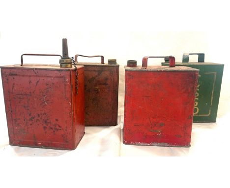 4 1930's petrol cans including Shell, Mex, BP 