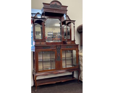 Mahogany mirror back chiffioner, good overall condition, approximate measurements: Height 86.5 inches, Width 47 inches, Depth