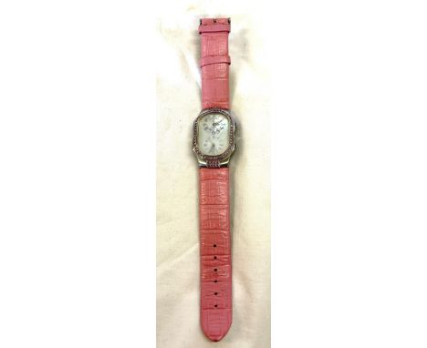 Philip Stein Teslar dial limited edition pink sapphire watch, 33mm x 50 mm quartz movement with a time zone complication 2.26