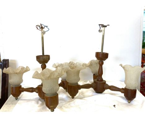 2 Vintage teak ceiling light fittings, approximate measurements  16 inches square 