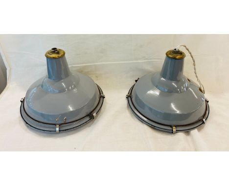 Pair of grey industrial Alm enamel lights 