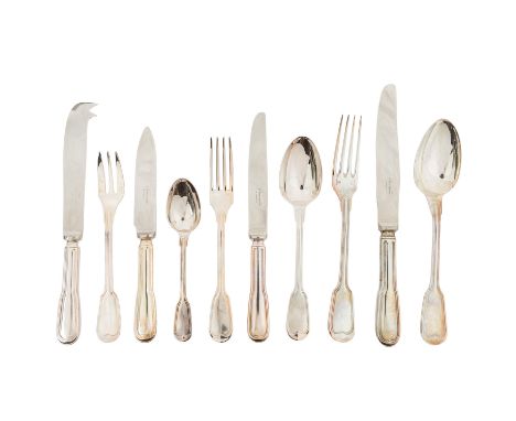 CHRISTOFLE Speisebesteck (meist für 12 Personen), 'Chinon', versilbert, 20. Jh., bestehend aus 12 x  Vorspeisegabel/ -messer/