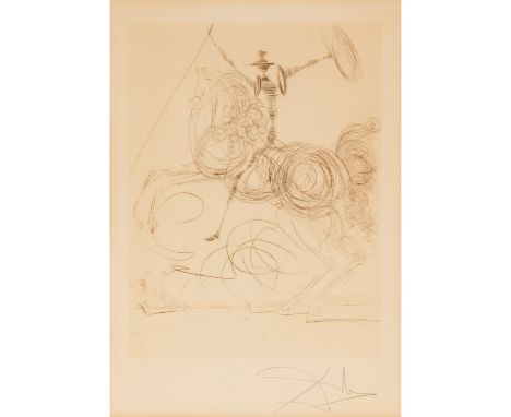DALÌ, SALVADOR (1904-1989) "Don Quichotte" 1964 Farbradierung auf Velin, sig., HxB: 39/29,5 cm. Oberfläche etwas verfärbt. Ra