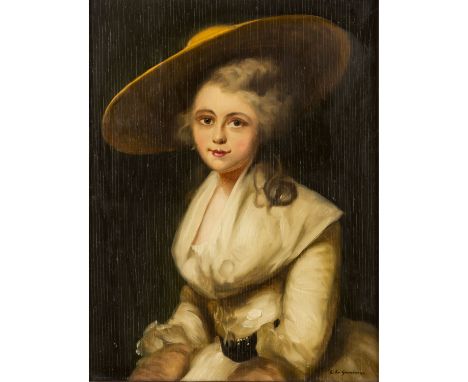 MALER/IN 19./20. Jh., "Portrait einer Lady mit Hut", nach/in der Art von Thomas Gainsborough, u.re. bezeichnet 'E. S. r. Gain