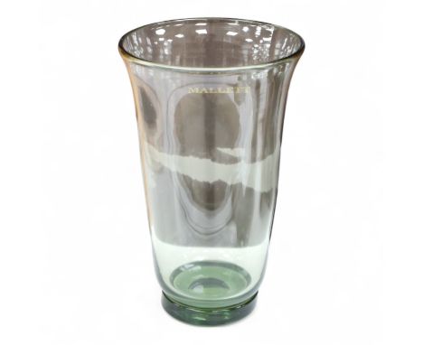 A sea green glass vase designed by James Hogan for Whitefriars in Mallet box, 25cm high