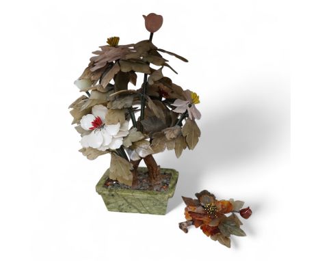 A Chinese carved hardstone and semi-precious stone plant, 44cm high