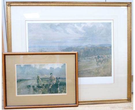 After Lionel Edwards (1878-1966), two hunting scenes with horses and hounds, one signed in pencil to the mount and Fine Art T