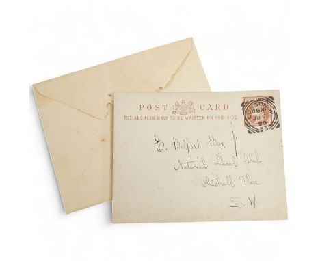 A pre-paid Victorian postcard written by George Bernard Shaw and dated 6th June 1898, with the address also in his hand, and 