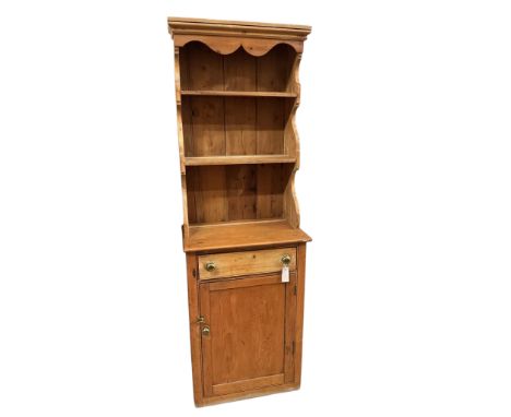 A small Victorian style pine dresser, width 59cm, depth 36cm, height 179cm