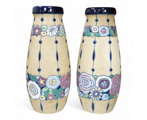 A pair of pottery Amphora Art Deco pottery vases, 31cm high