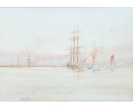 William Minshall Birchall (1884-1941), watercolour, ‘Towing out passing Purfleet, 1921’, signed, inscribed and dated, 17 x 23