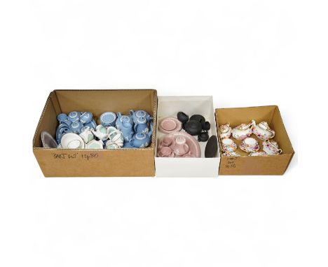 A collection of mixed Wedgwood jasperware, Coalport and Spode miniature teawares.