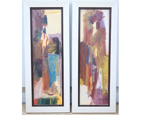 Chucrallah Fattouh (Lebanese, b.1956), pair of contemporary abstracts, each signed and dated 2006, oils on canvas, 64 x 19cm 