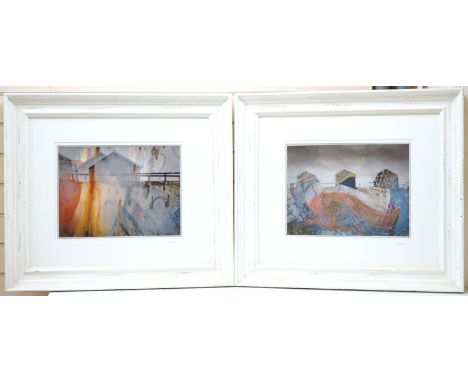 Valda Bailey (contemporary), pair of abstracts, Houses and beach huts, each signed in pencil, photographic prints, 29 x 39cm 