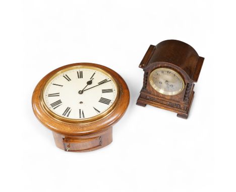 A Mappin &amp; Webb oak mantel clock and dial clock, W &amp; H German movement, dial clock 33cm diameter