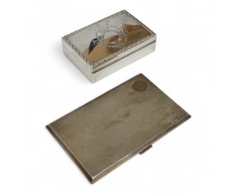 A small George V silver box and cover, possibly for snuff, by Mappin &amp; Webb, London, 1912, 95mm, together with a later en