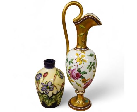 A Moorcroft miniature vase and an English bone china floral ewer, largest 21cm high