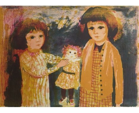 Alistair Grant (1925-1997), colour lithograph, ‘Two Girls’, signed and dated '55 in pencil, limited edition 45/75, 43 x 56cm,