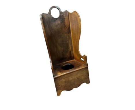 A Victorian mahogany child's rocking lambing commode chair, height 71cm and two later primitive style child’s chairs