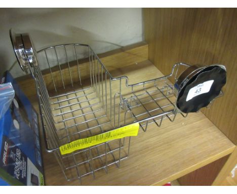 Super Suction Cup Removable L-Shape Shower Caddy Organizer, Kitchen Storage Basket With 2 Hooks.  Polished Chrome., , RRP £24