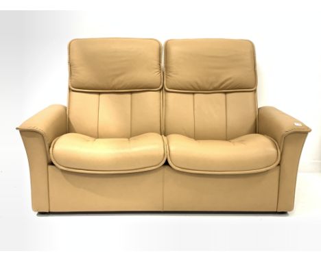 Stressless two seat sofa reclining sofa, upholstered in tan leather, W162cm - Condition Report 