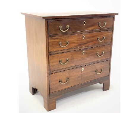 George III cross banded mahogany chest, fitted with four long graduated drawers raised on shaped bracket supports,  W86cm, H8