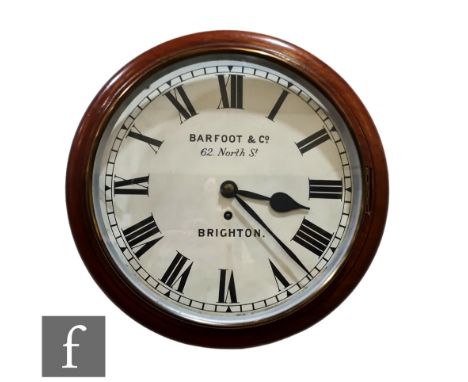 A late 19th Century mahogany cased wall clock with single fusee movement, the painted dial signed Barfoot &amp; Co, Brighton,