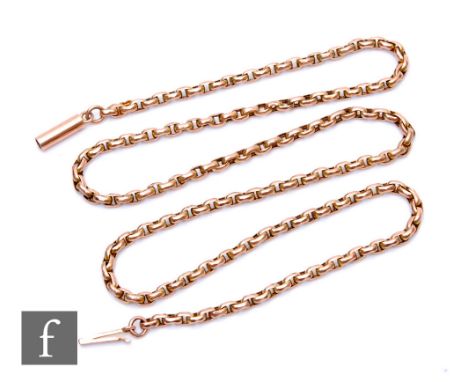 An early 20th Century 9ct rose gold faceted oval belcher link chain, weight 7g, length 46cm, terminating in tongue and barrel