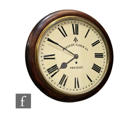 An early 20th Century mahogany cased wall clock with eight-day single fusee movement, the later painted 14 inch dial marked w