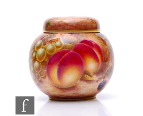 A hand painted Fallen Fruits jar and cover of ovoid form, decorated in the round by former Royal Worcester artist N. Creed wi
