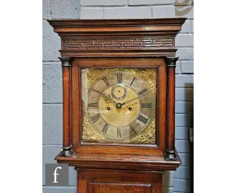 An 18th Century and later inlaid oak longcase clock by Henry Harper London, silvered chapter ring and seconds dial, matted ce