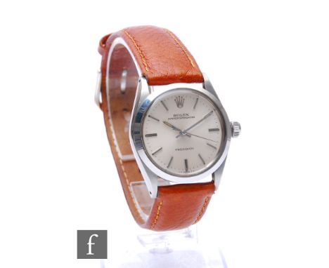 A stainless steel Rolex Oyster Speedking Precision manual wind wrist watch, silver batons to a circular silvered dial, case d